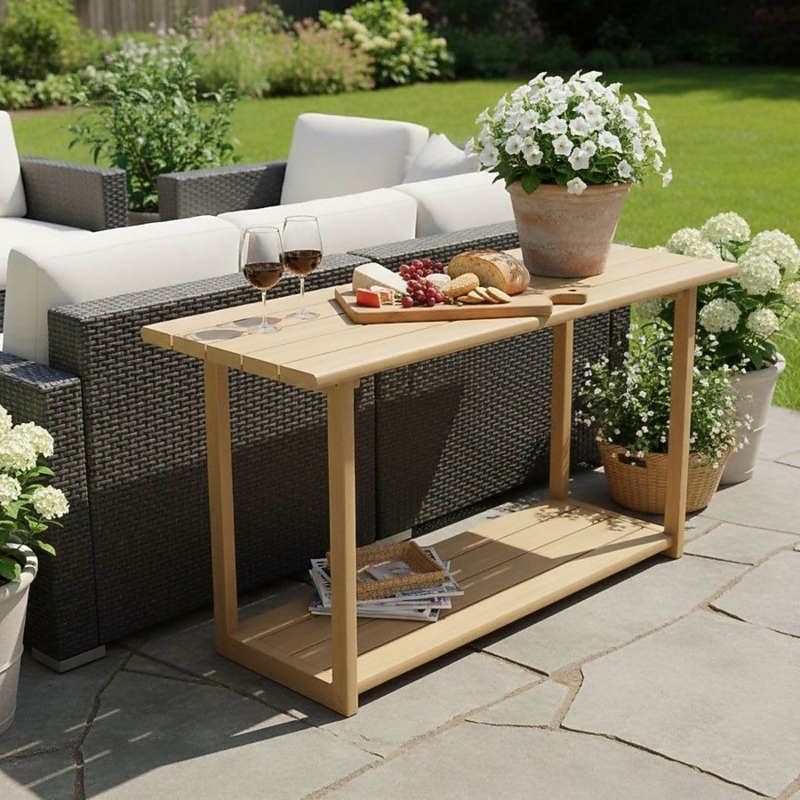 Light Wood Outdoor Console Table Narrow Sofa Back