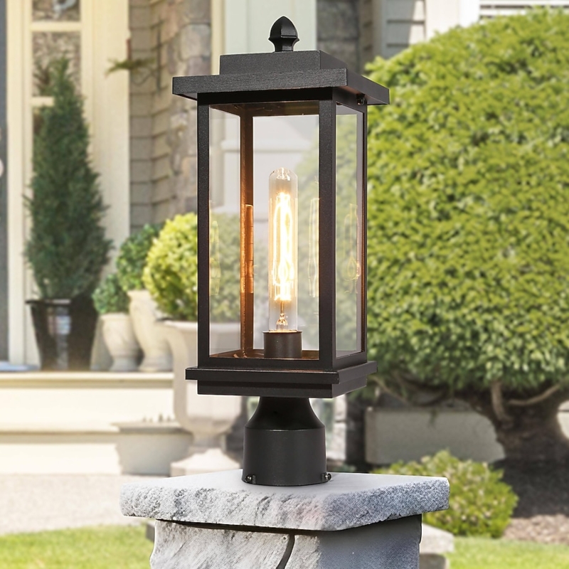 Linear Silhouette Outdoor Post Lantern with Edison Bulb