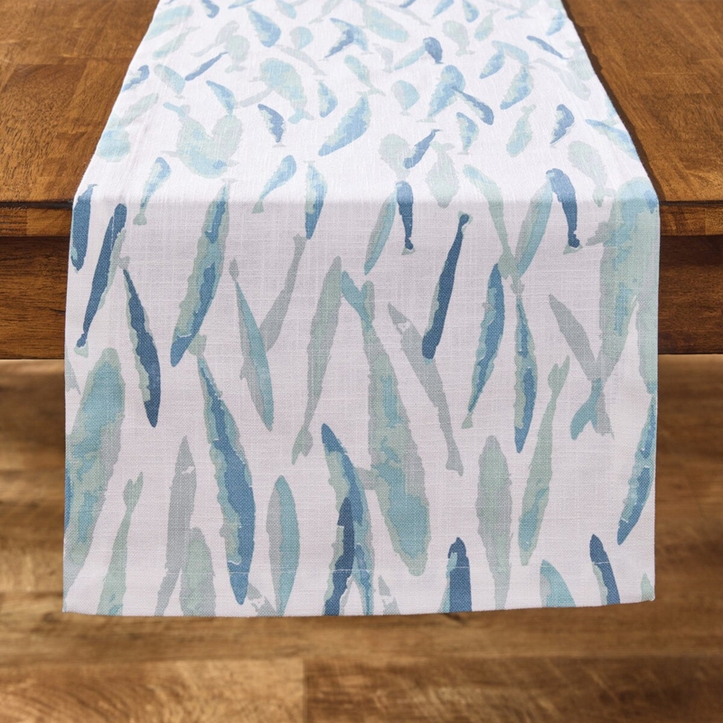 Linen-Like Table Runner with Watercolor Fish Pattern