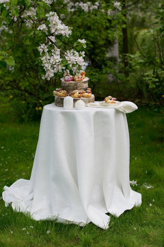 Linen Style Round Tablecloth with Puddled Hem for Romantic Garden Brunch