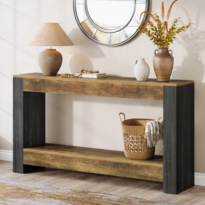 Long Two-Tone Console Table with Chunky Side Panels for Entryway