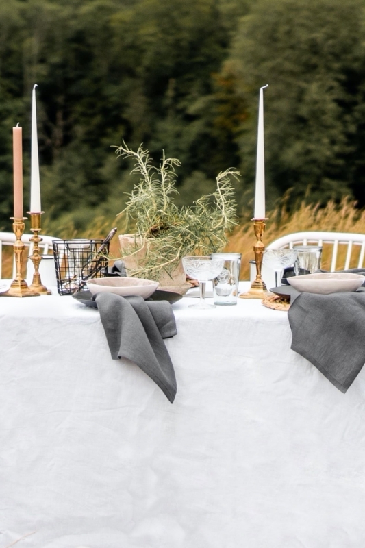 Long White Tablecloth Linen-Like Floor Length Rolled Hem Rustic Boho