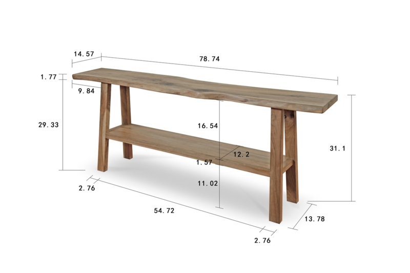 Long Wood Console Table with Shelf Tapered Legs