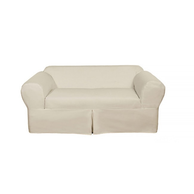 Loveseat Slipcover Ivory Two-Piece Fit Rolled Arms
