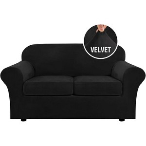 Loveseat Slipcover Velvet Texture High Stretch Separate Cushions Black