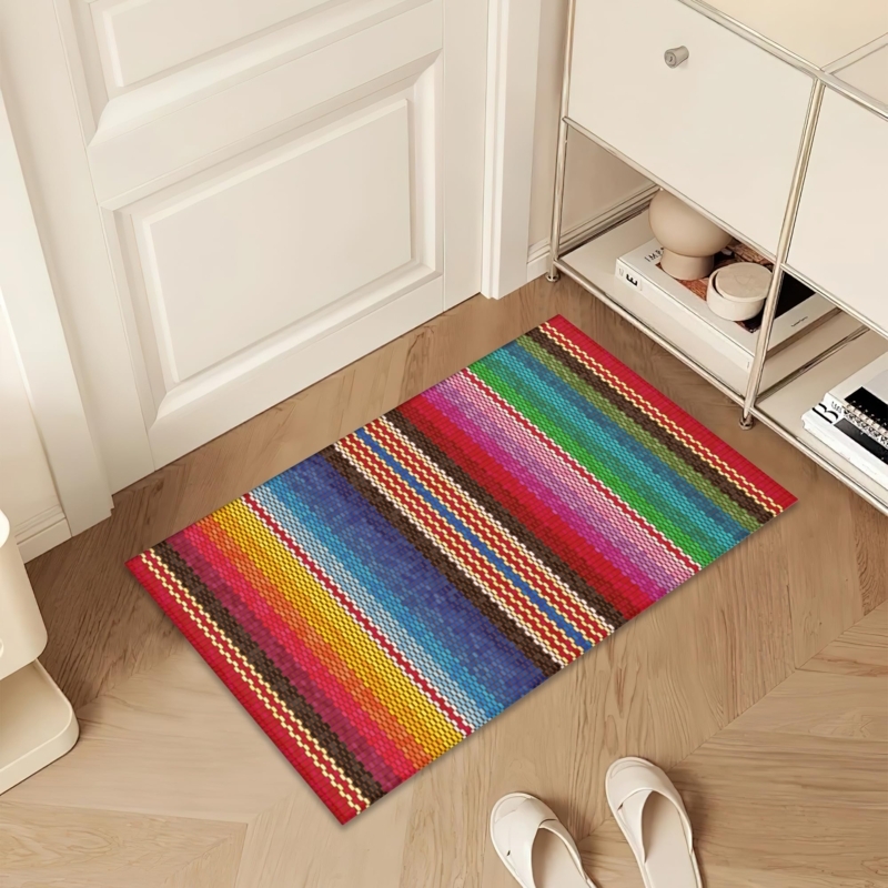 Low Profile Doormat Serape Stripes Vibrant Palette Woven Texture
