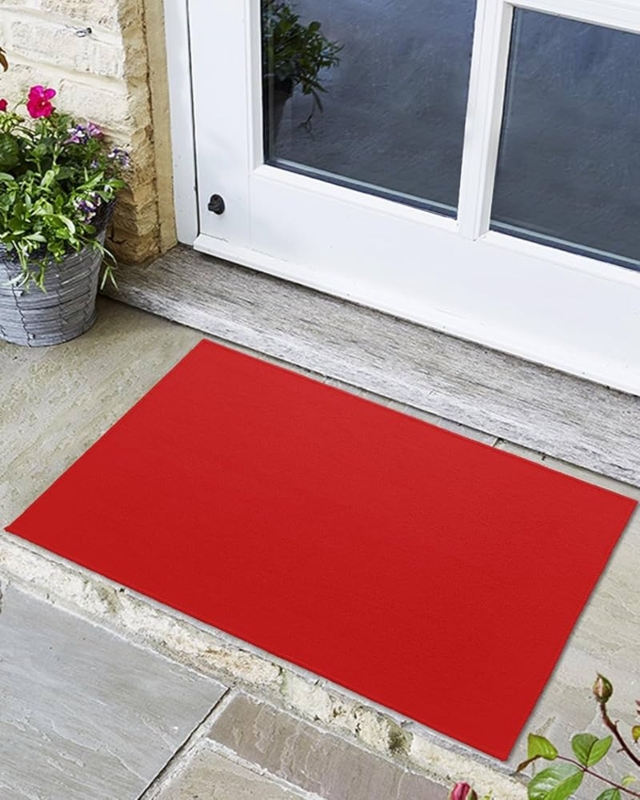 Low Profile Doormat Solid Vibrant Red Modern Minimalist Mat