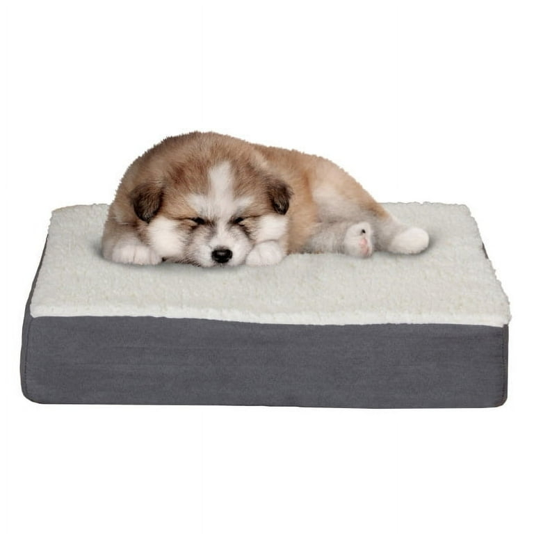 Low Profile Orthopedic Dog Bed Gray Base Sherpa Top