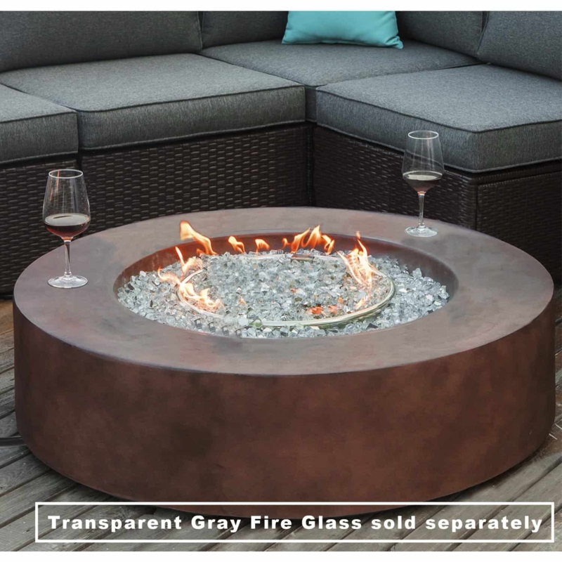 Low Profile Outdoor Fire Table Round Wide Rim Weathered Brown