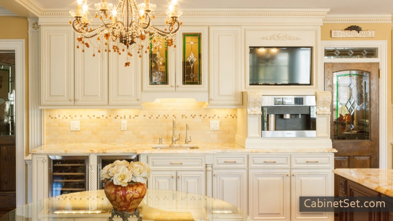 Luxury Cream Glazed Cabinetry with Integrated Coffee Niche (66 characters)