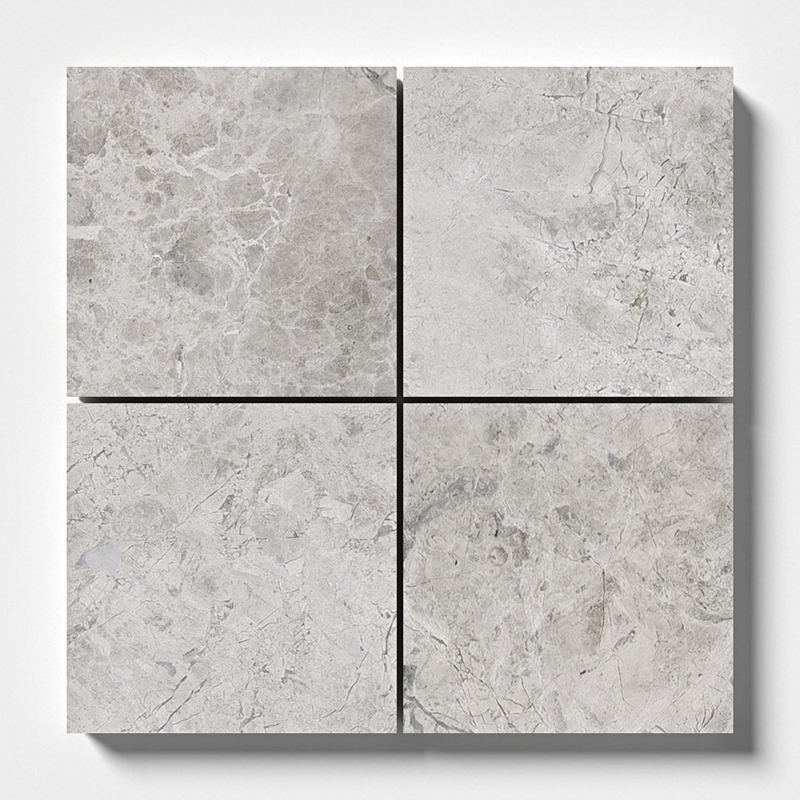 Marble Tile: Polished Light Gray Silver Clouds Natural Veining