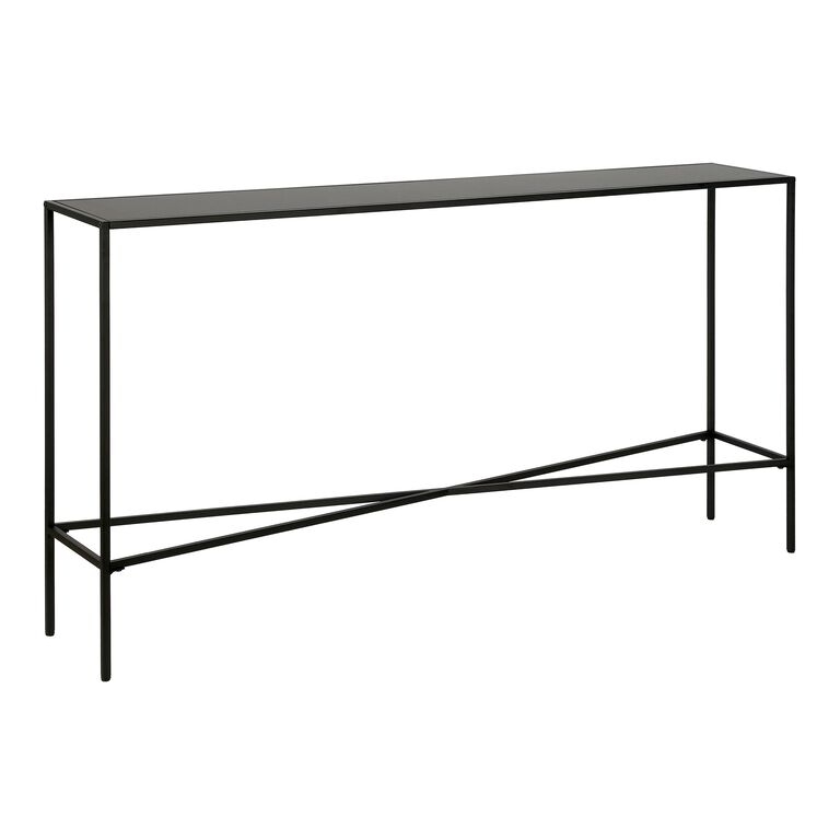 Matte Black Console Table X-Cross Brace Narrow Depth Minimalist