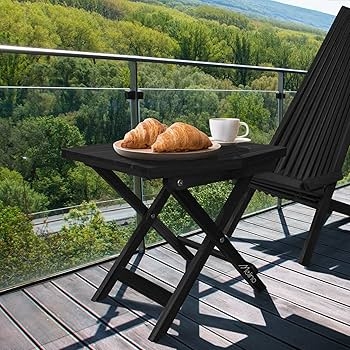 Matte Black Folding Side Table, Slatted Top, X-Frame Base