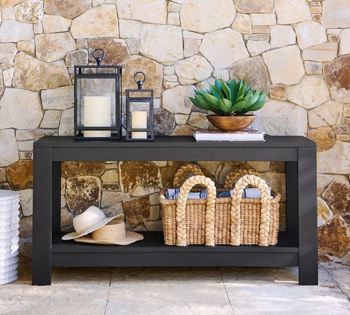 Matte Black Metal Console Table Slim Outdoor Profile