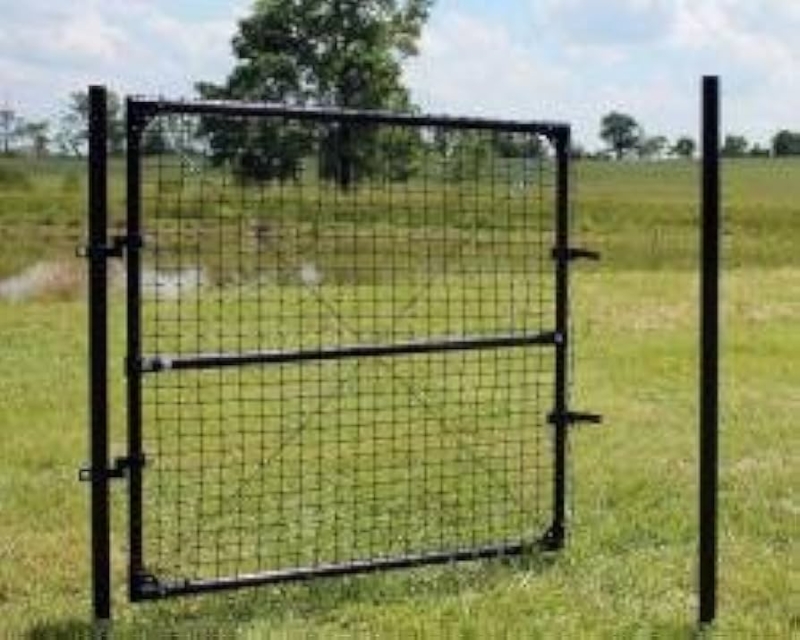 Matte Black Metal Fence Gate with Mesh Grid Panel and Mid Rail