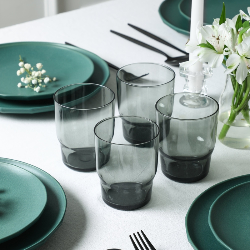 Matte Forest Green Stoneware Dinnerware Set with Faceted Organic Rims