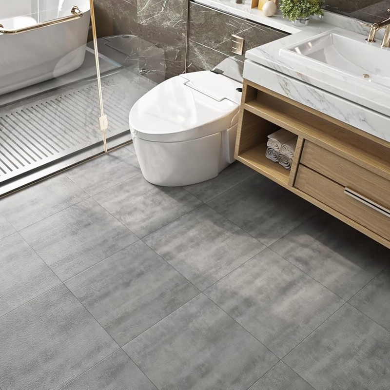 Matte Grey Peel and Stick Floor Tile: Industrial Concrete Look