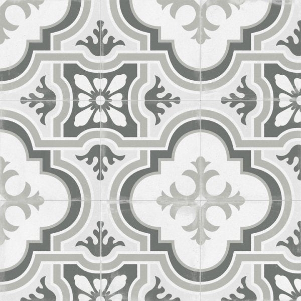 Matte Porcelain Tile with Gray Victorian Quatrefoil Pattern