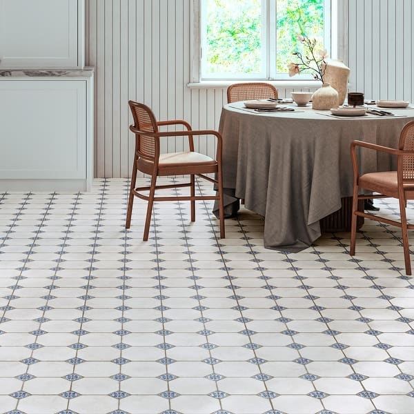 Merola Tile Englishtown Blue 12-7/8" x 12-7/8" Porcelain Floor and Wall Tile  - Bed Bath & Beyond - 42992084