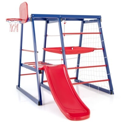 Metal Climber with Slide and Hammock Platform A-Frame Design