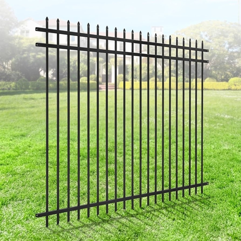 Metal Fence Panel with Pinnacle Top and Three Rail Design