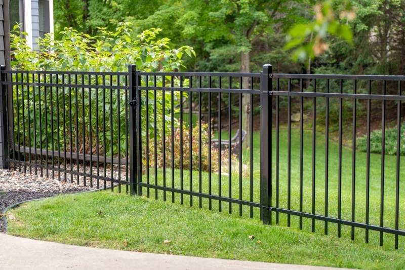 Metal Garden Fence showing Gate Latch Hardware