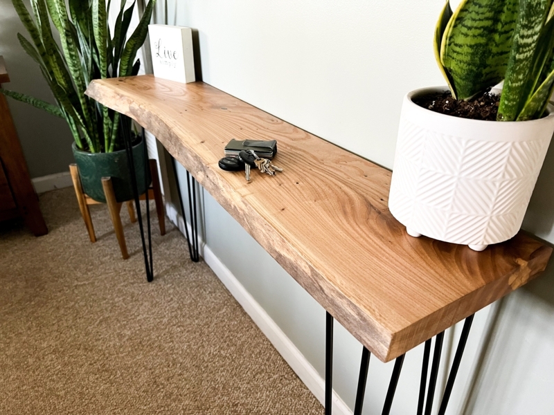 Mid-Century Live Edge Console Table Hairpin Legs