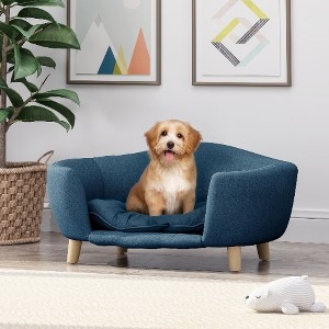 Mid-Century Modern Pet Sofa Navy Blue Tapered Birch Legs