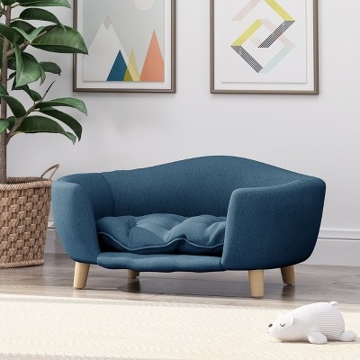 Mid-Century Pet Sofa, Tufted Removable Cushion, Blue