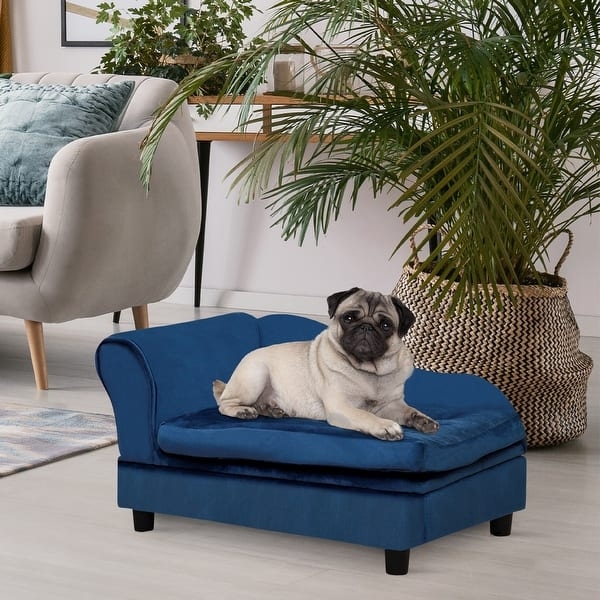 Miniature Chaise Lounge Pet Bed, Navy Velvet Upholstery