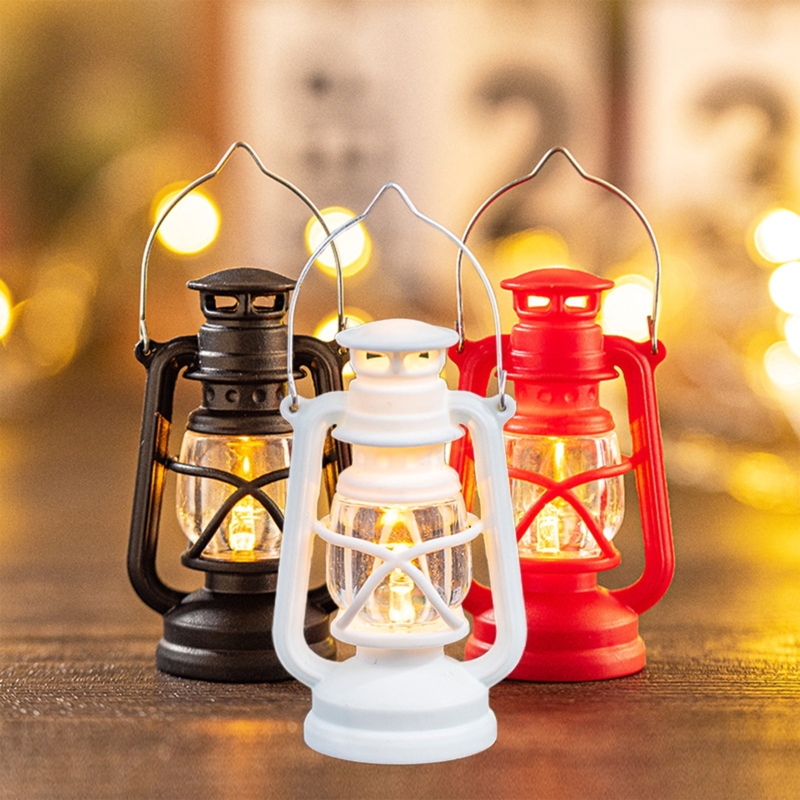 Miniature Hurricane Lanterns, Battery Operated, Warm Amber LED, Set