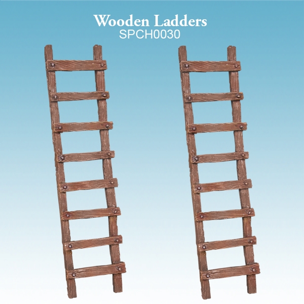 Miniature Ladder Set Rustic Brown Heavy Grain Texture Distressed Finish