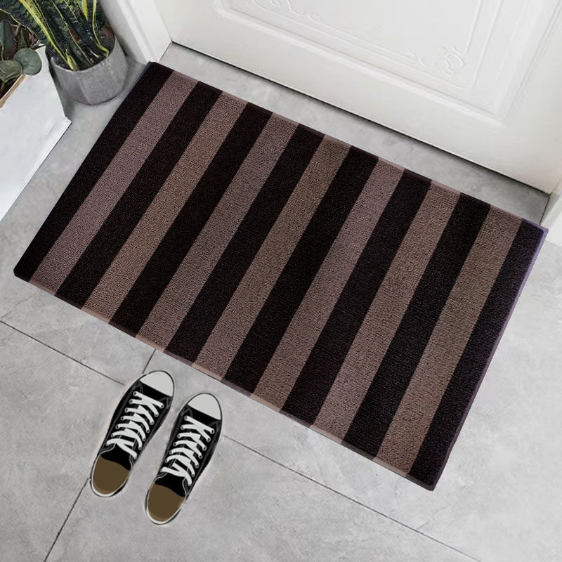 Minimalist Doormat Striped Pattern Chocolate Brown Charcoal Textured