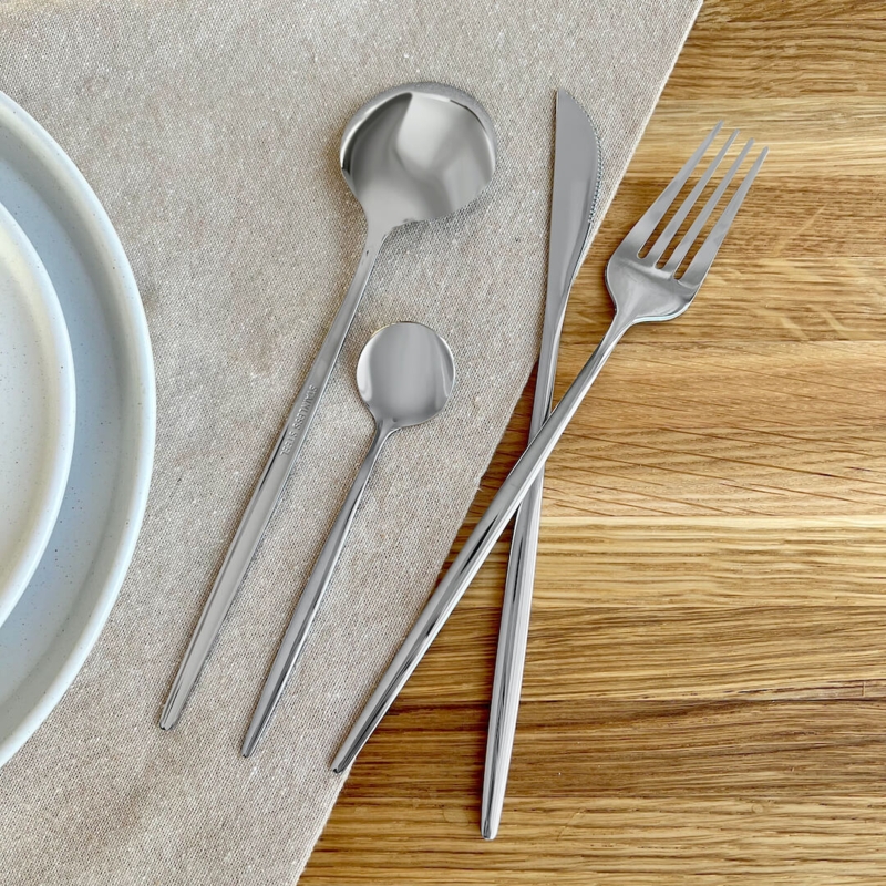 Minimalist Flatware Set Ultra Slim Handles Round Spoon Bowl