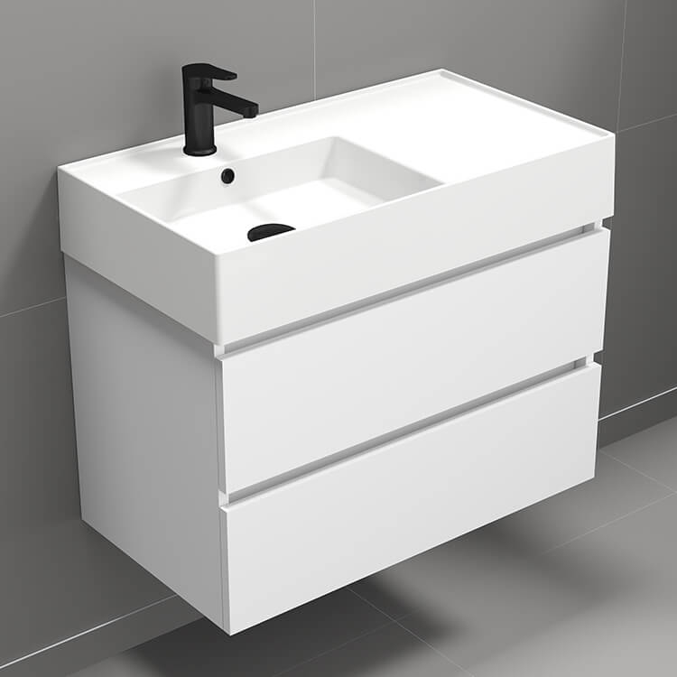Minimalist Floating Vanity with Integrated Offset Sink Design