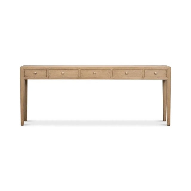 Minimalist Light Wood Console Table with Five Drawers and Square Legs