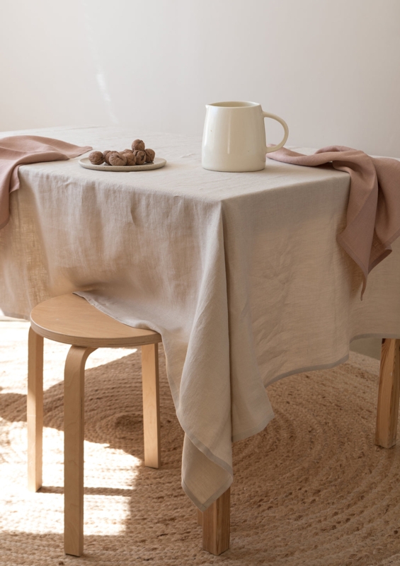 Minimalist Oatmeal Linen Tablecloth, Natural Texture