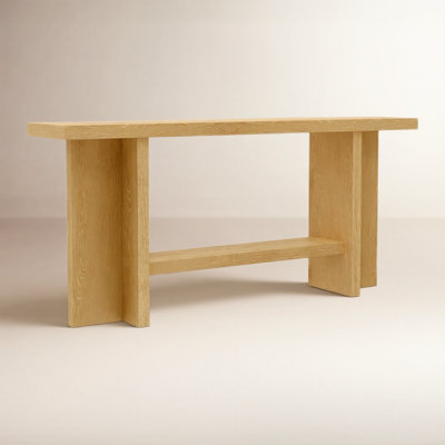 Minimalist Wood Console Table with Slab Legs & Lower Stretcher Rail