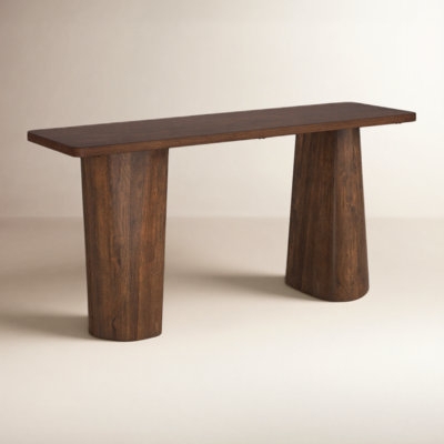 Minimalist Wood Console Table with Thick Pedestal Legs & Rounded Corners