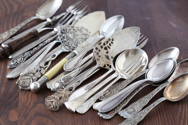 Mismatched Flatware Set Tarnished Patina Floral Engraving