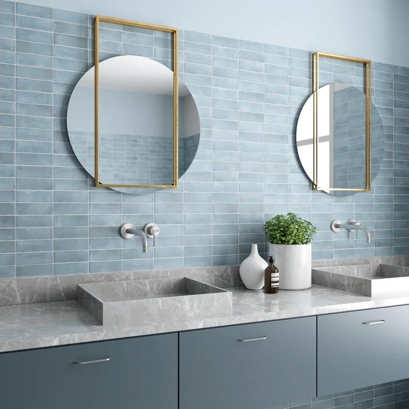Modern Bathroom Horizontal Stack Tile Floating Double Vanity Grey