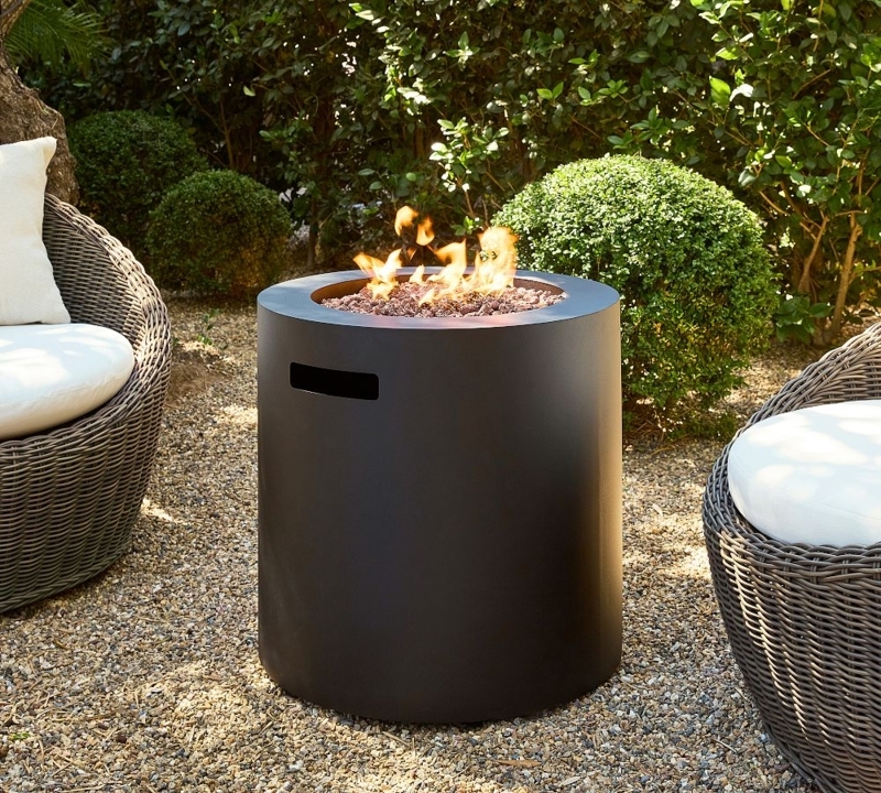 Modern Black Round Fire Pit Matte Cylindrical Handle