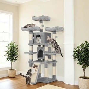 Modern Cat Climber with Integrated Scratching Ramp and Double Cat Houses
