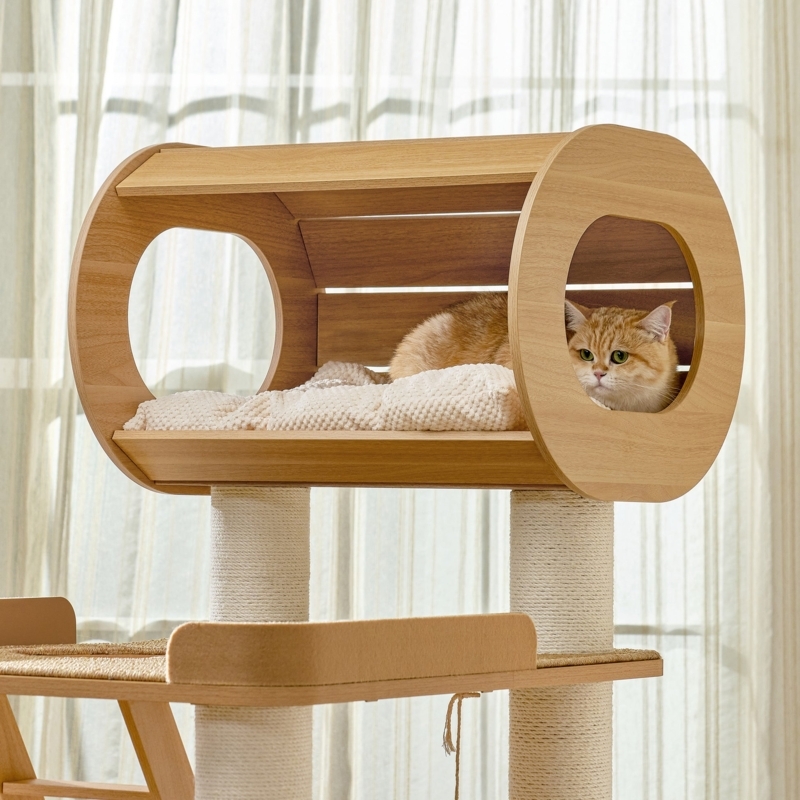Modern Cat Tree Wood Cylindrical Condo Sisal Posts Cushion (62 chars)