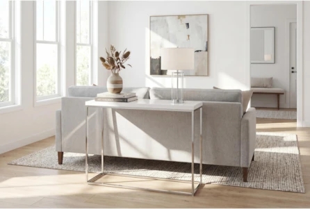 Modern Console Table Behind Sofa Slim Metal Base & White Top