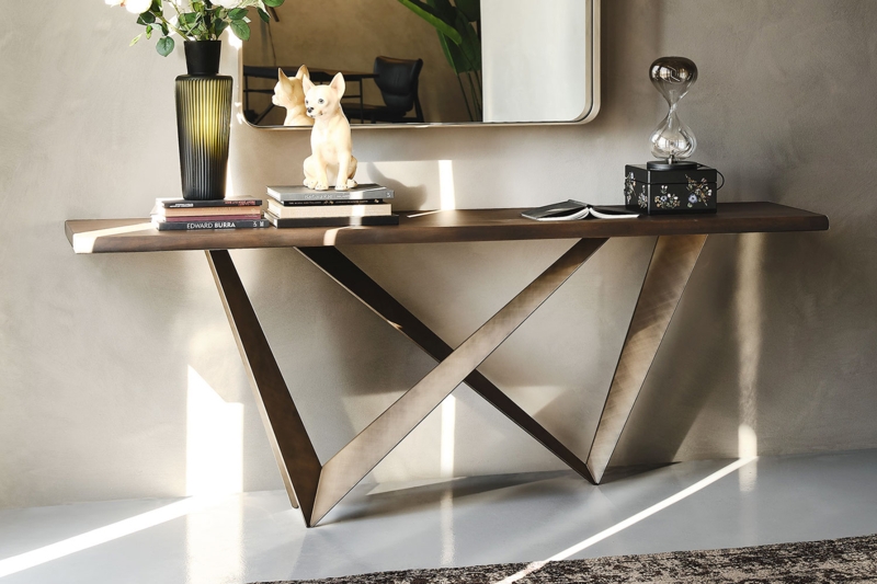 Modern Console Table with Sculptural Bronze Base
