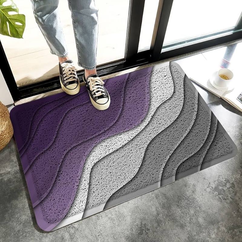 Modern Doormat Purple Grey Wavy Layered Pattern Looped PVC Texture