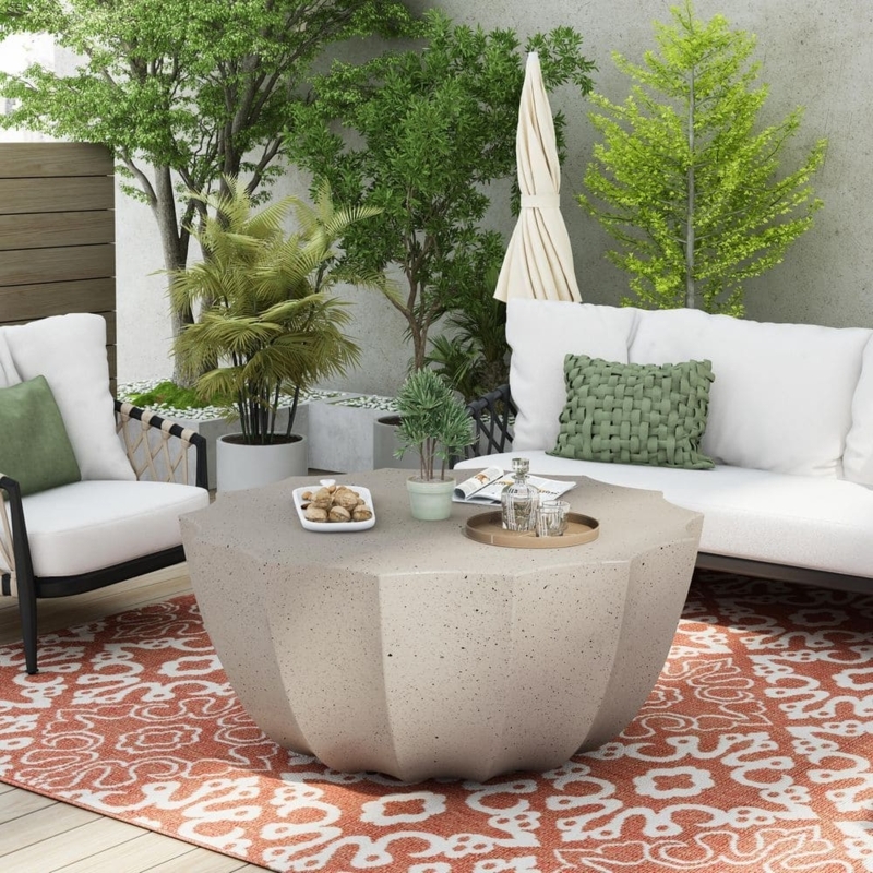 Modern Faceted Outdoor Coffee Table Stone Look Off-White