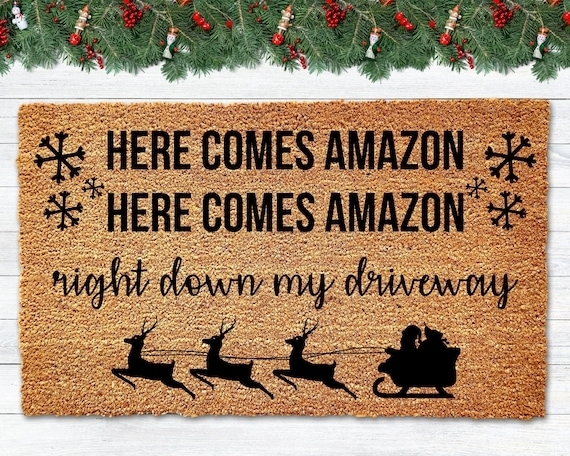 Modern Farmhouse Coir Doormat with Humorous Holiday Text and Graphic
