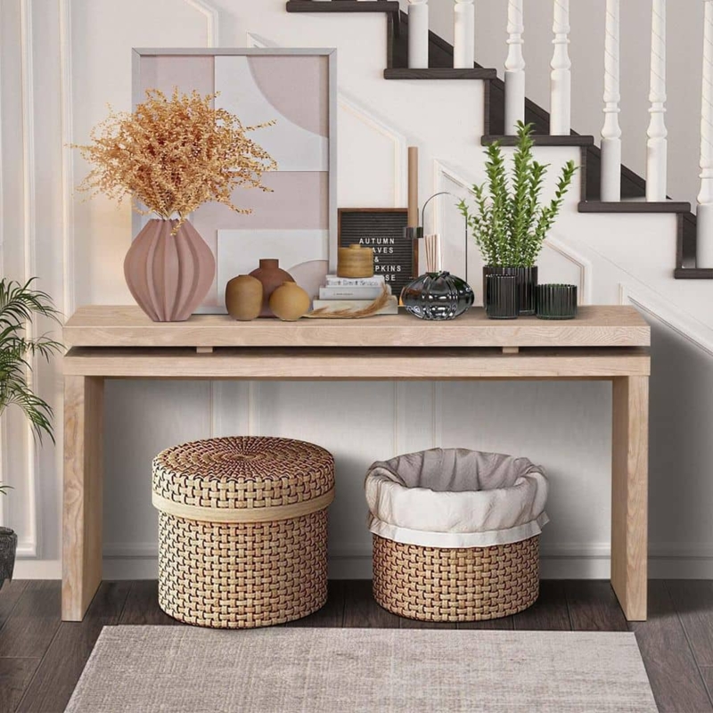 Modern Farmhouse Console Table with Unique Tiered Top Design